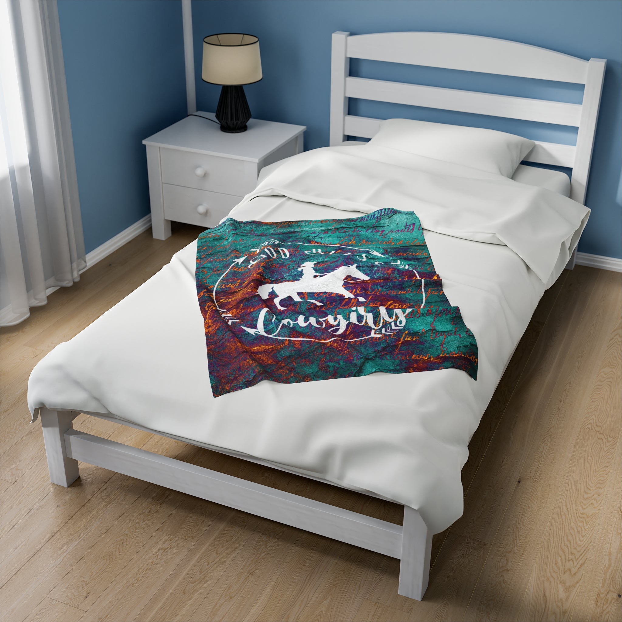 God Bless Cowgirls Plush Blanket | Turquoise Christian Cowgirl Throw