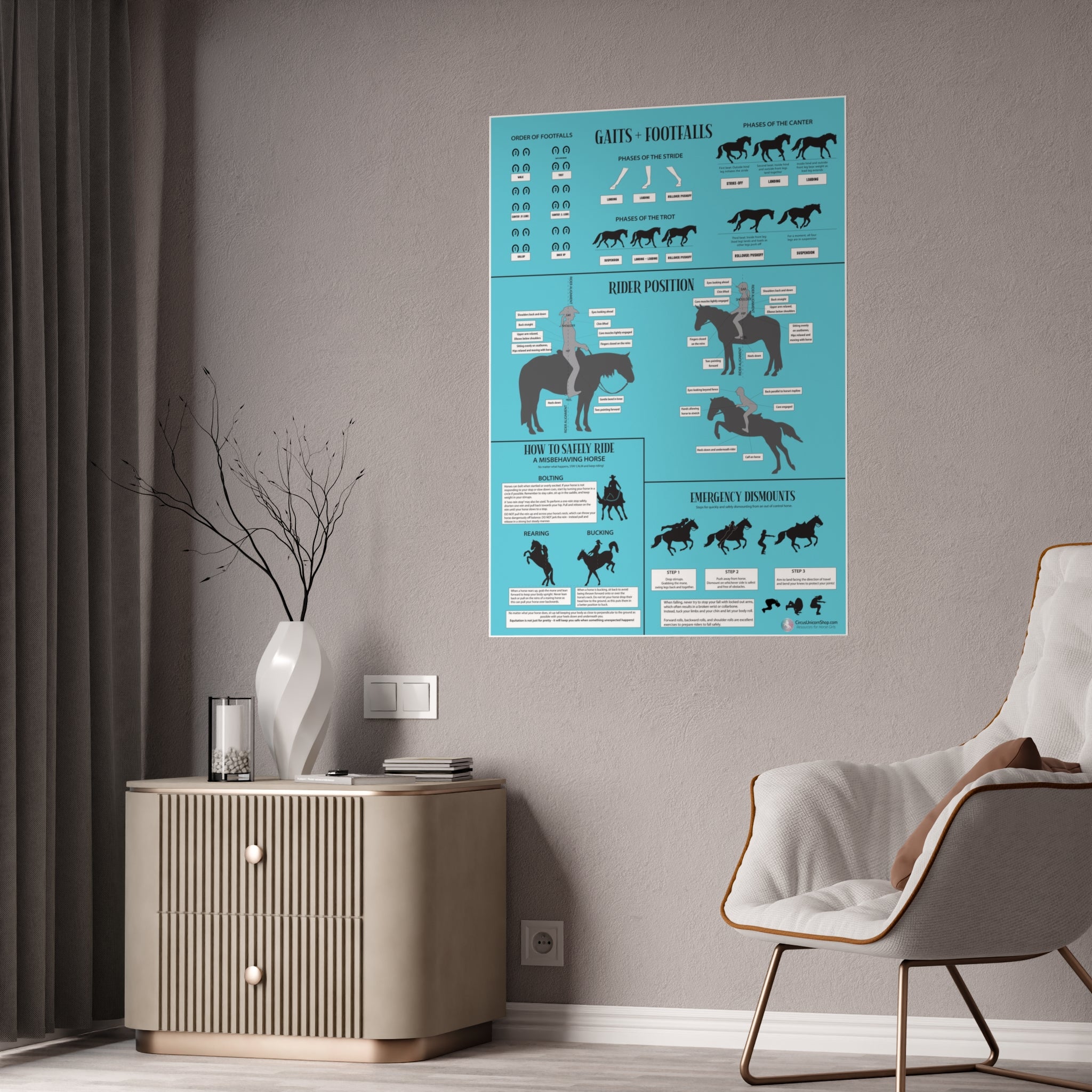 Gaits, Rider Position, & Safety Horse Poster (Blue)
