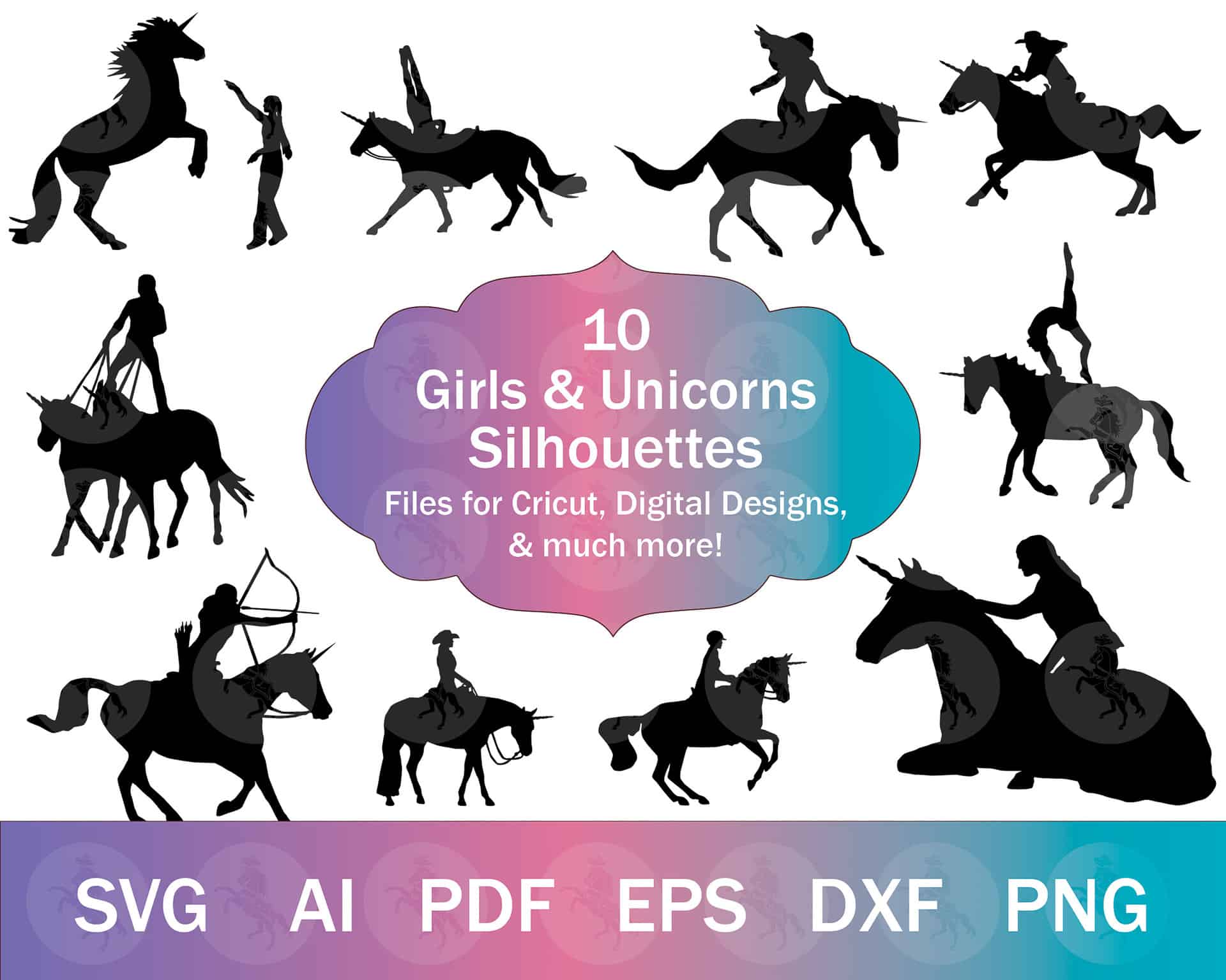 10 Girls and Unicorns SVG Bundle