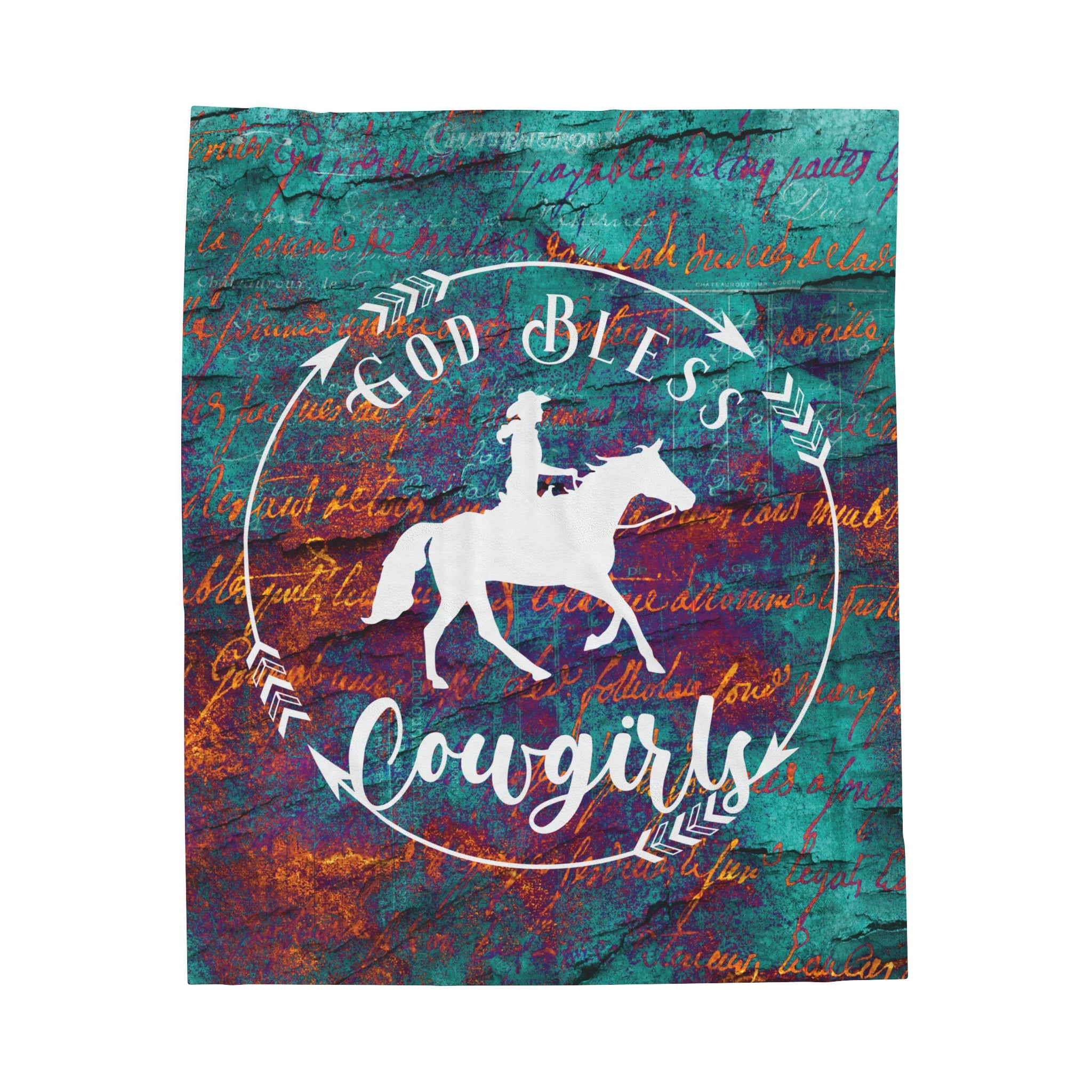 God Bless Cowgirls Plush Blanket | Turquoise Christian Cowgirl Throw