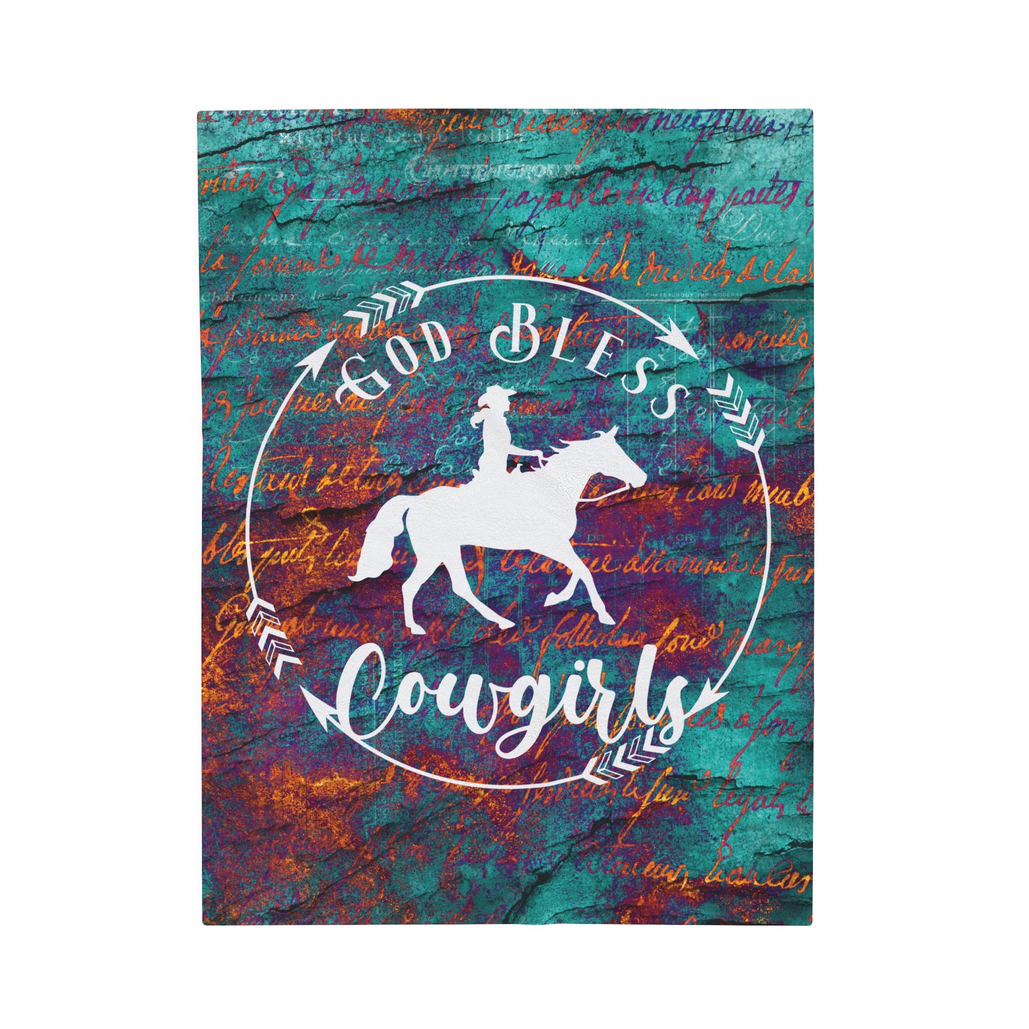God Bless Cowgirls Plush Blanket | Turquoise Christian Cowgirl Throw