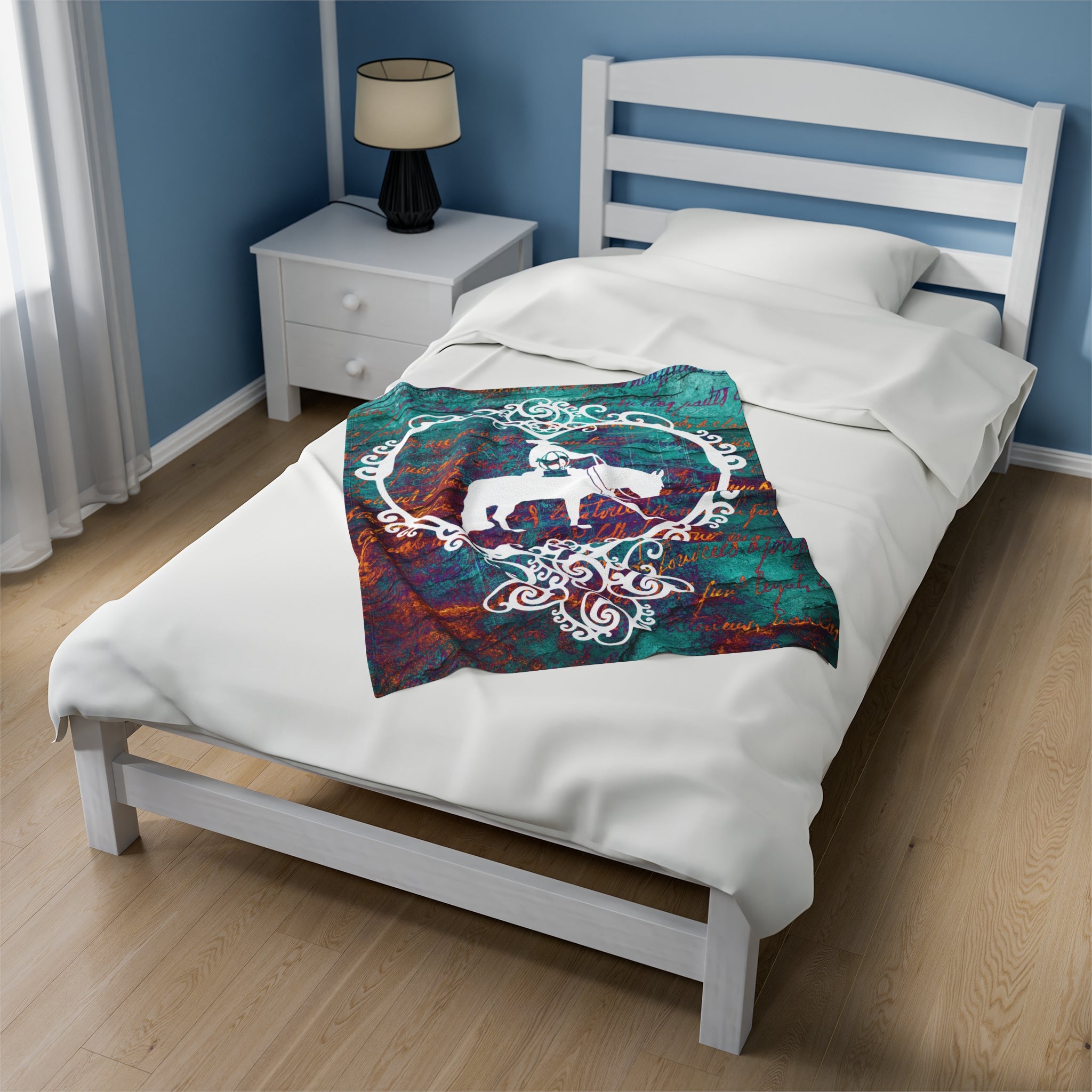 World Champion Horse Plush Blanket, Turquoise Western Horse Throw, Horse Show Blanket, Horse Trainer Gift, Western Pleasure Gift
