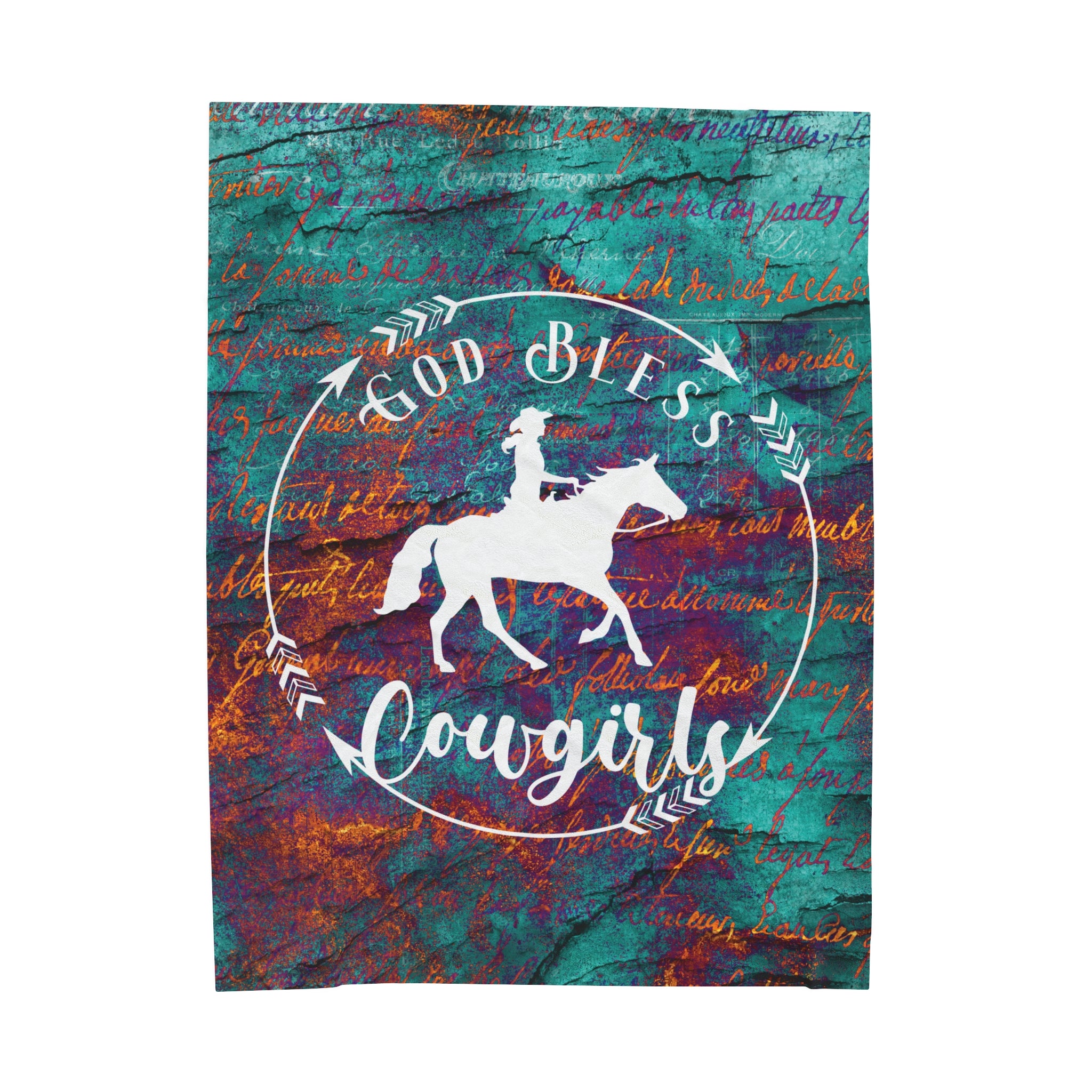 God Bless Cowgirls Plush Blanket | Turquoise Christian Cowgirl Throw