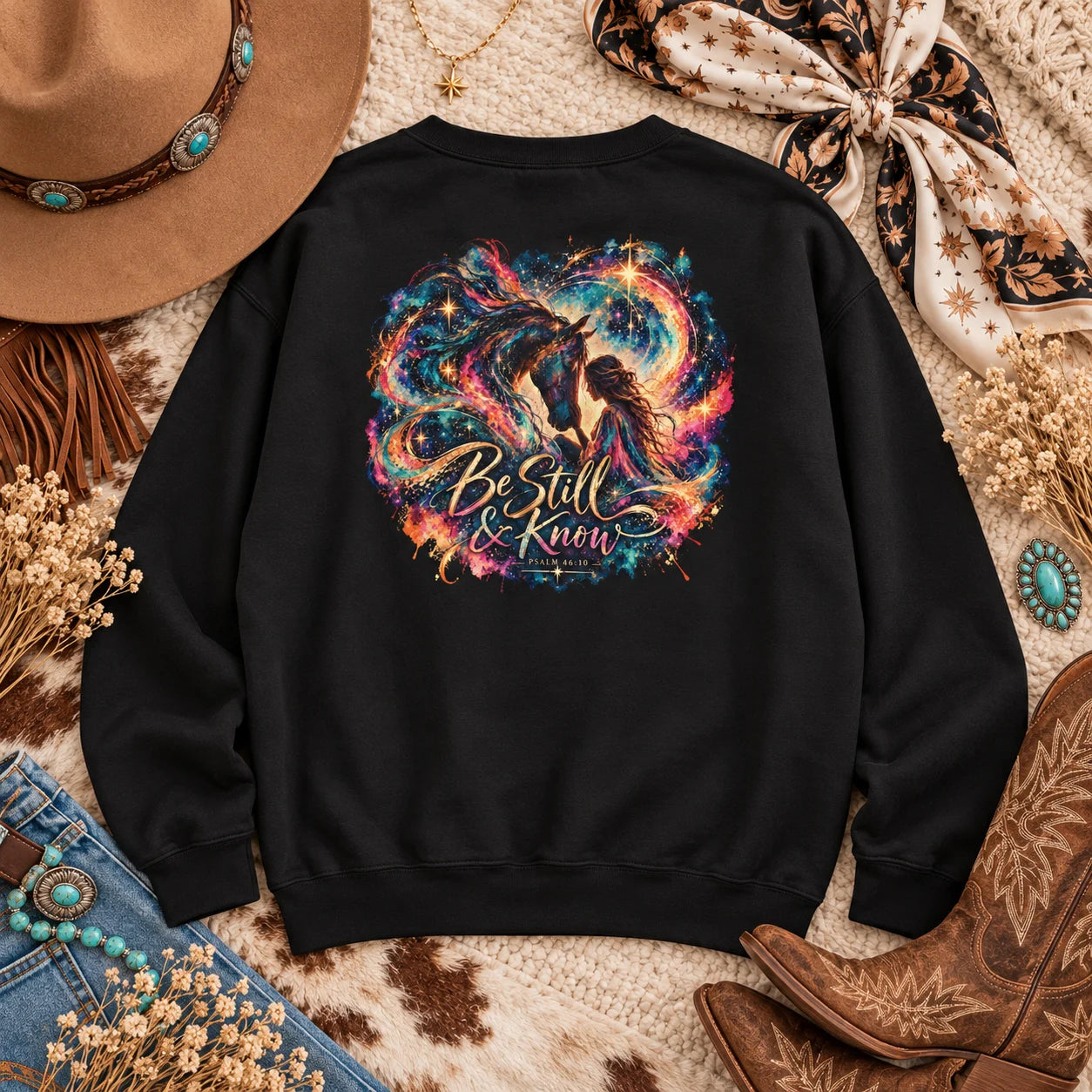 Be Still & Know | Scripture Horse Crewneck Sweatshirt