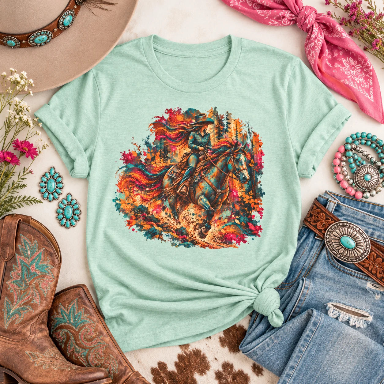 Colorful Trail Riding Shirt | Western Horse Graphic Tee