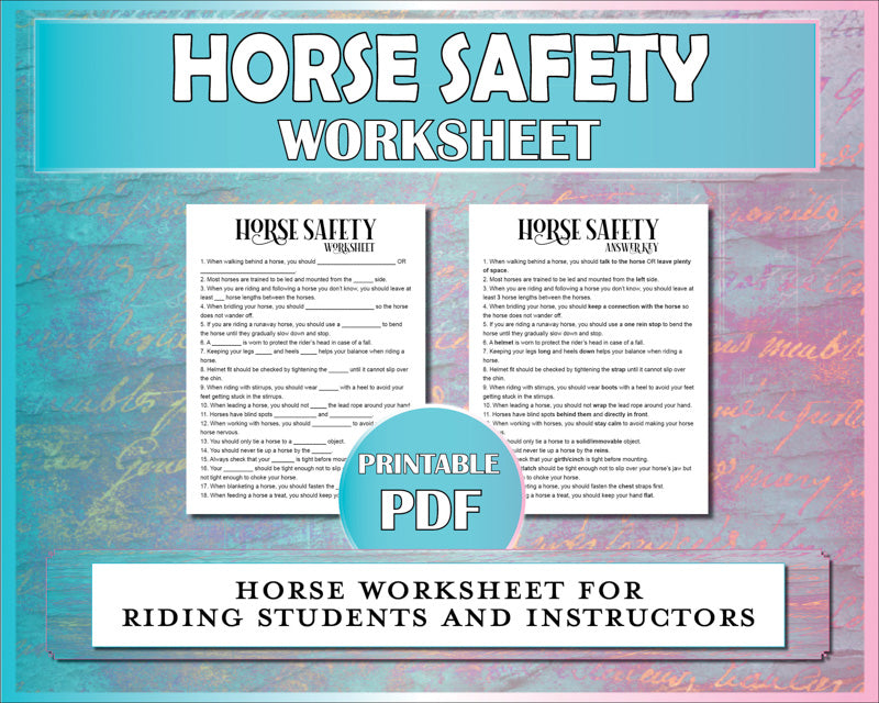 Horse worksheet for teaching beginner horseback riding students the rules of barn safety.