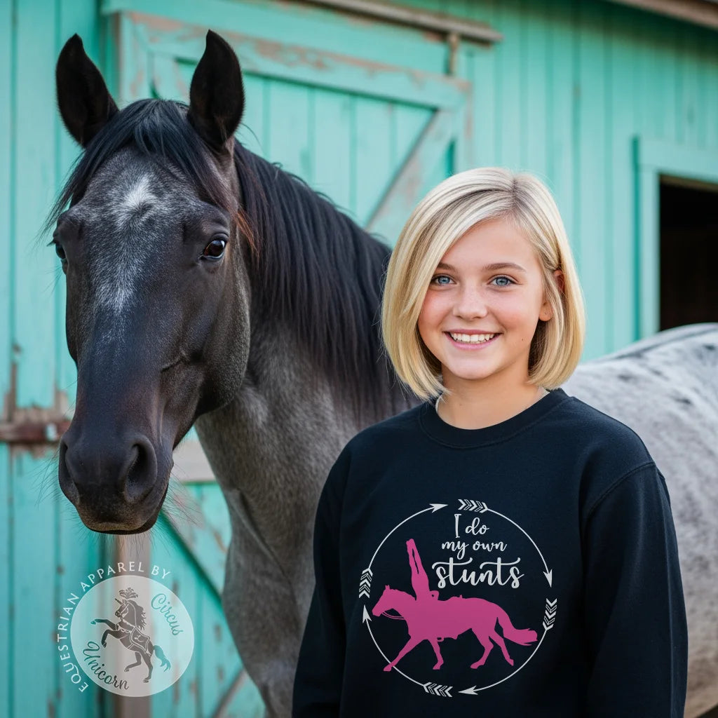 I Do My Own Stunts Youth Trick Riding Sweatshirt