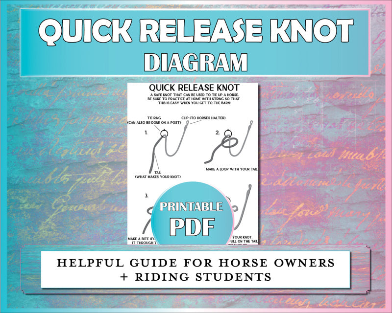 How to Tie A Horse Safely - Diagram for horse owners and riding students to tie a quick release knot step by step.