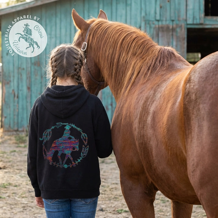 Youth Ranch Rider Cowgirl & Horse Hoodie | Western Riding Sweatshirt