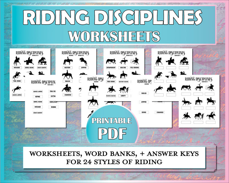 Horse worksheets for teaching riding students to identify riding disciplines / styles of horseback riding.
